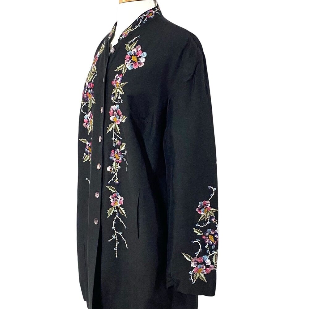 UNITS Jacket Embroidered XL Floral Black SILK BLEND Lined India - Picture 2 of 7